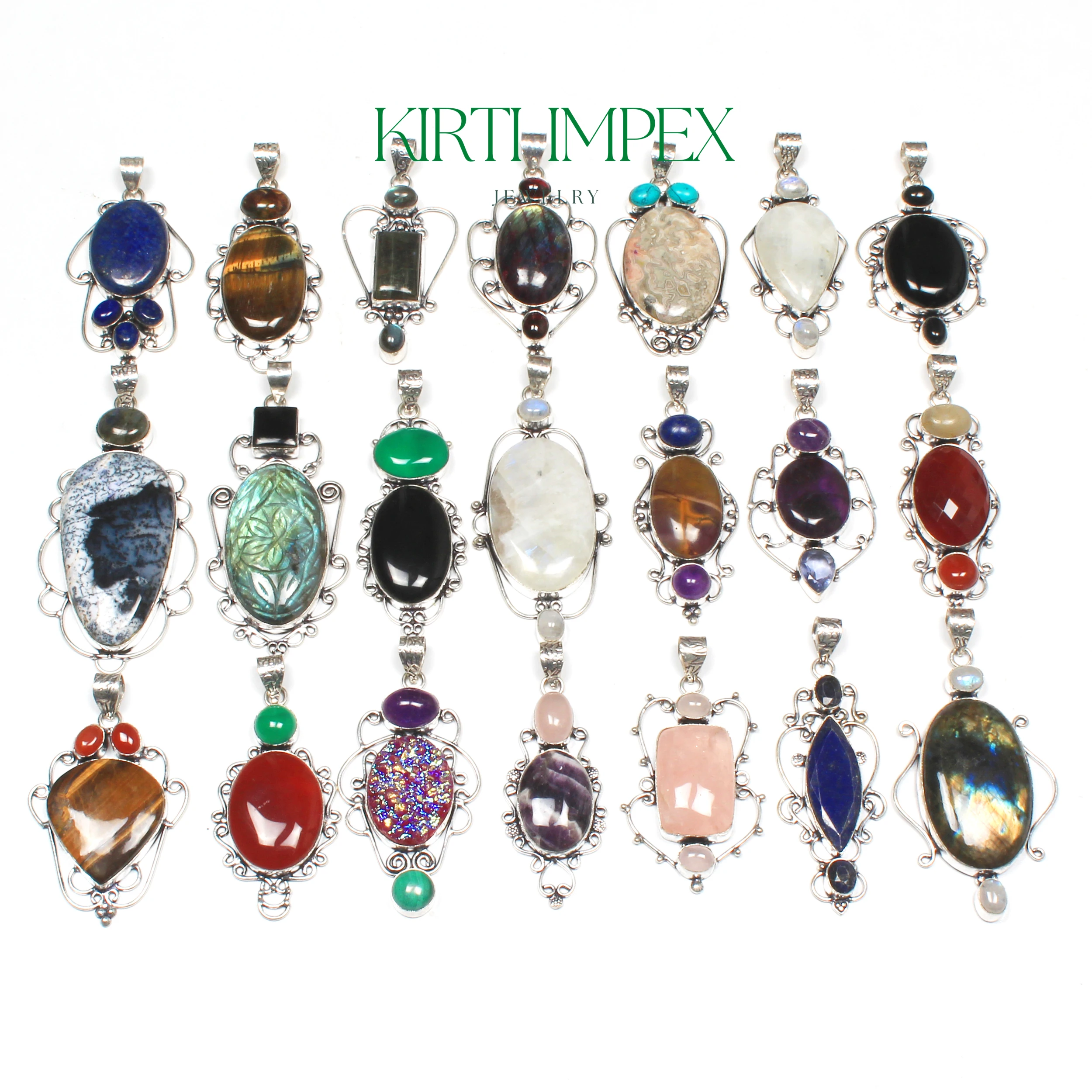 Wholesale Silver-Plated Multi Gemstone Pendants - Assorted Crystal and Healing Stones Sterling Silver Plated pendants for women