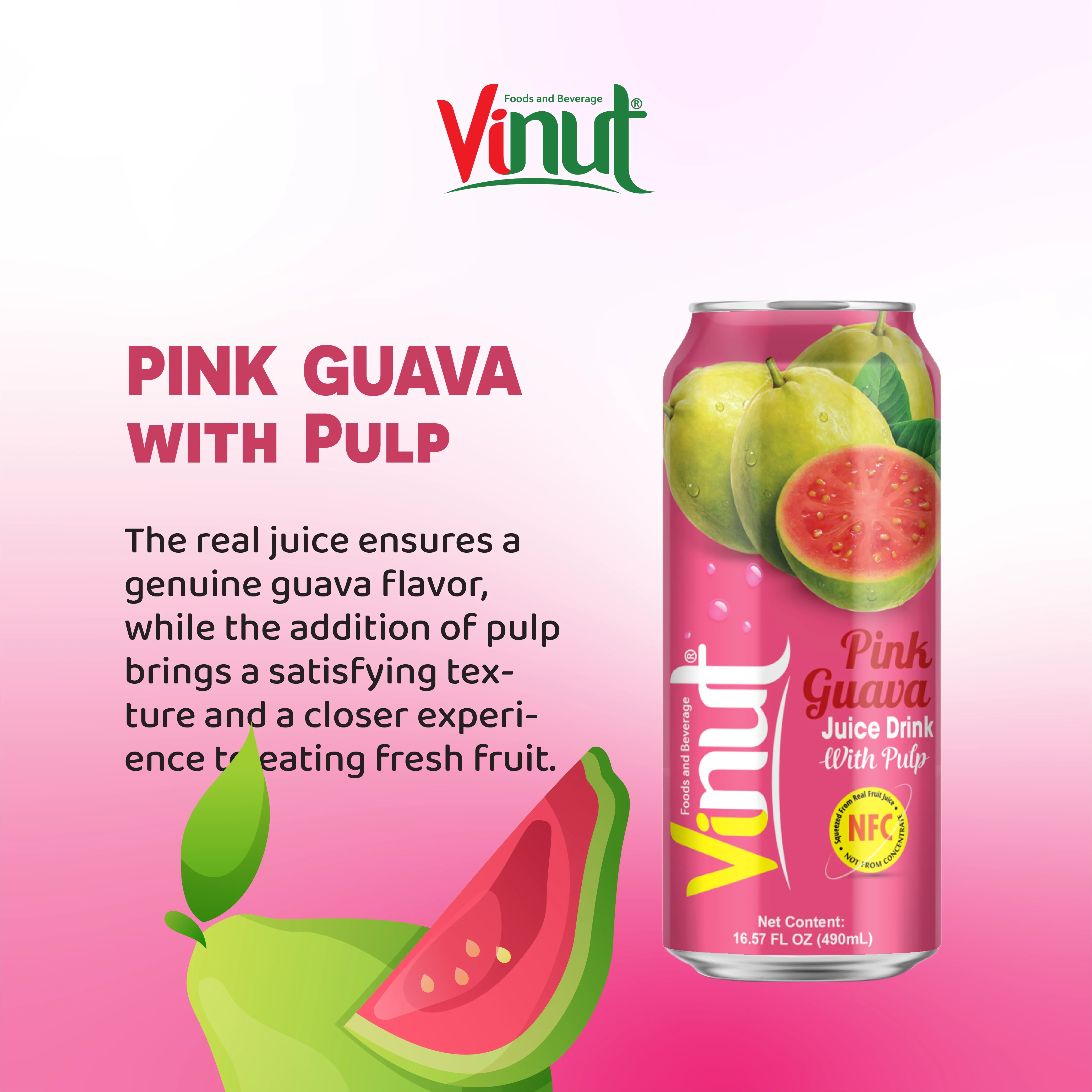 Новое поступление 2024 винут 490 мл розовый сок гуавы с мякотью быстрая доставка низкая цена Лидер продаж обслуживание ODM OEM