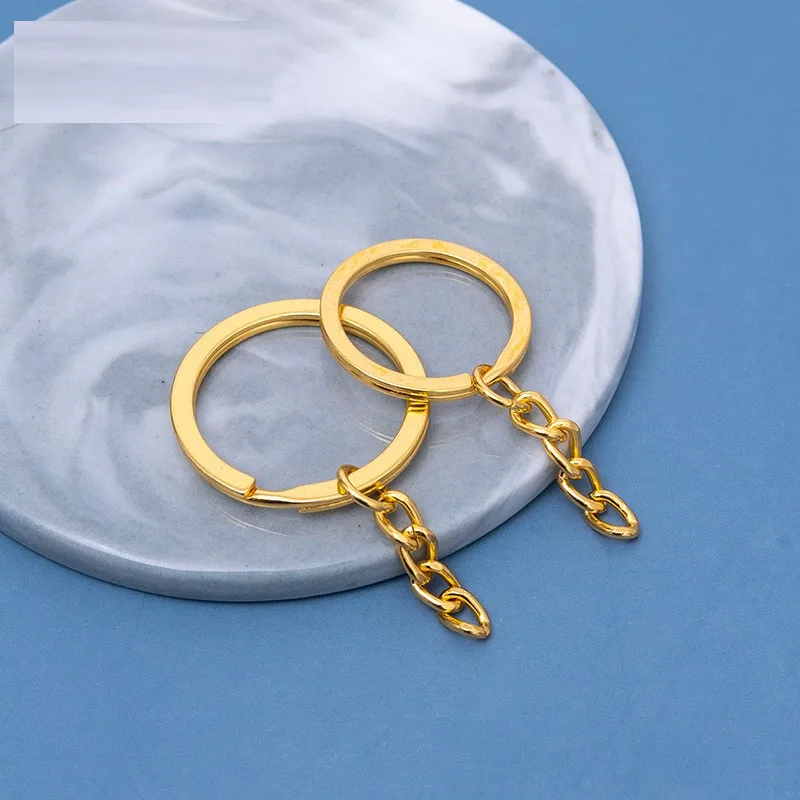 25/30mm round wire split ring+4 links chain gold keychain metal flat key chain iron key ring key holder custom keychain