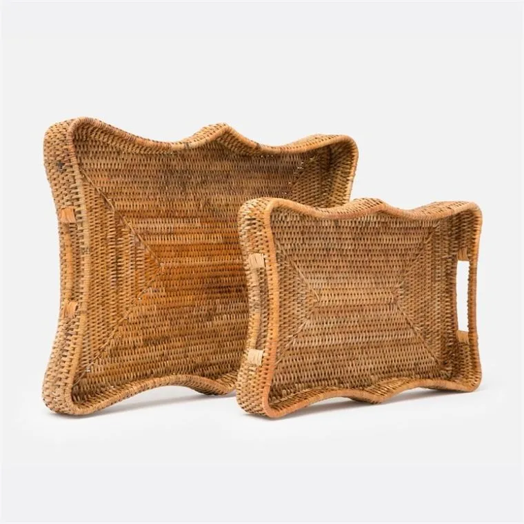 Vietnam high quality rectangular tea coffee serving tray woven wicker rattan trays best sell amazon tray for tea sets home decor