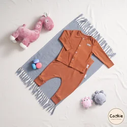 Safe Soft Air-cool Knitwear fabric Newborn Unisex Baby Set with a CF button placket long sleeve top & high-waistband pants