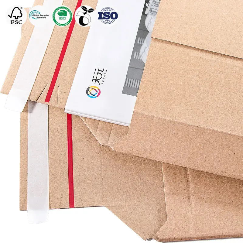 New Arrival Custom Stay Flat Corrugated Rigid Book Mailer E-Fluted Paperboard Envelope Kraft Paper Factory Direct Sale