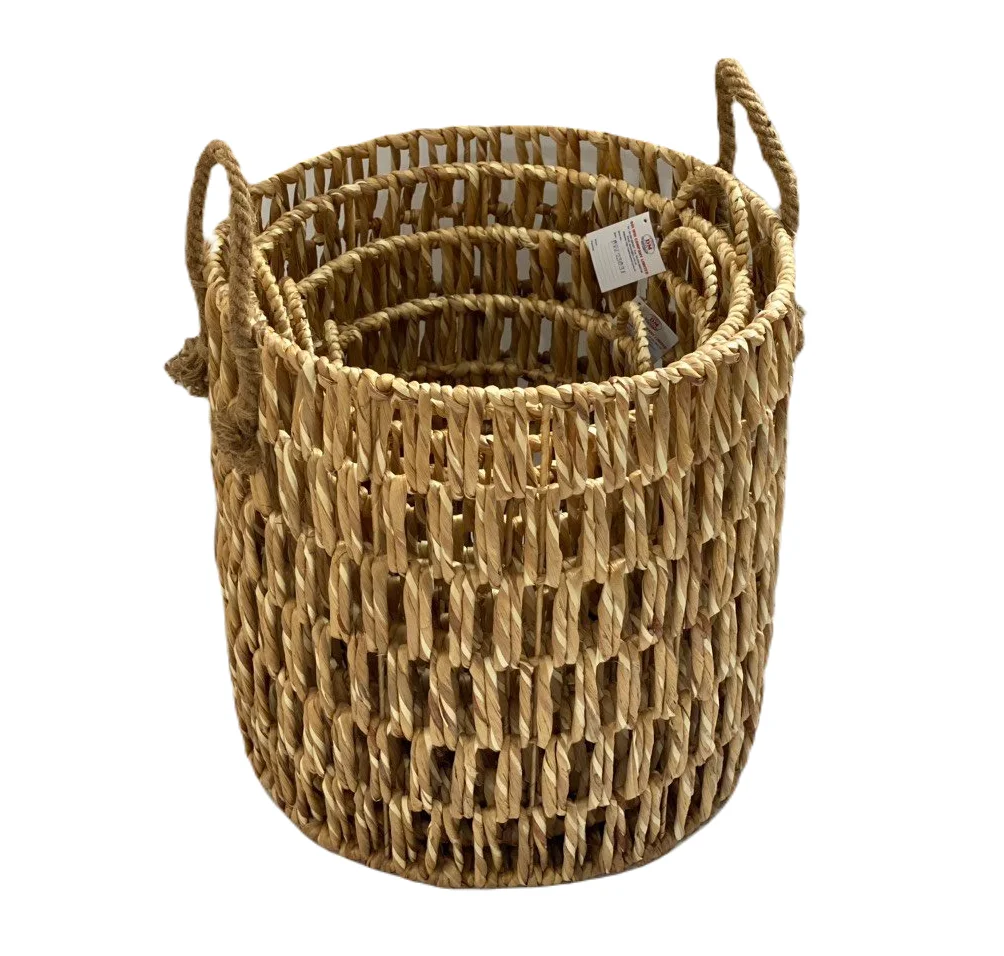 Open weave water hyacinth basket/ Eco-friendly material water hyacinth storage basket made in Vietnam