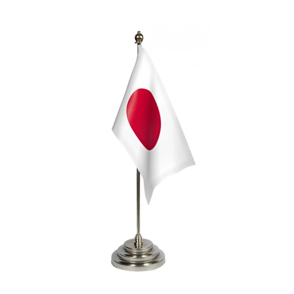 Wholesale Japanese Luxury Table Flag Imported Silk Double Side Print Flag with Stainless Steel Pole Stand Mini Desk Japan Flag