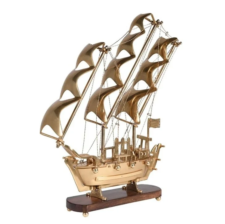 Made in India Heaven Decor Antique Brass Ship with High Quality MDF Base for Decoration and Gifting Use from Indian Supplier