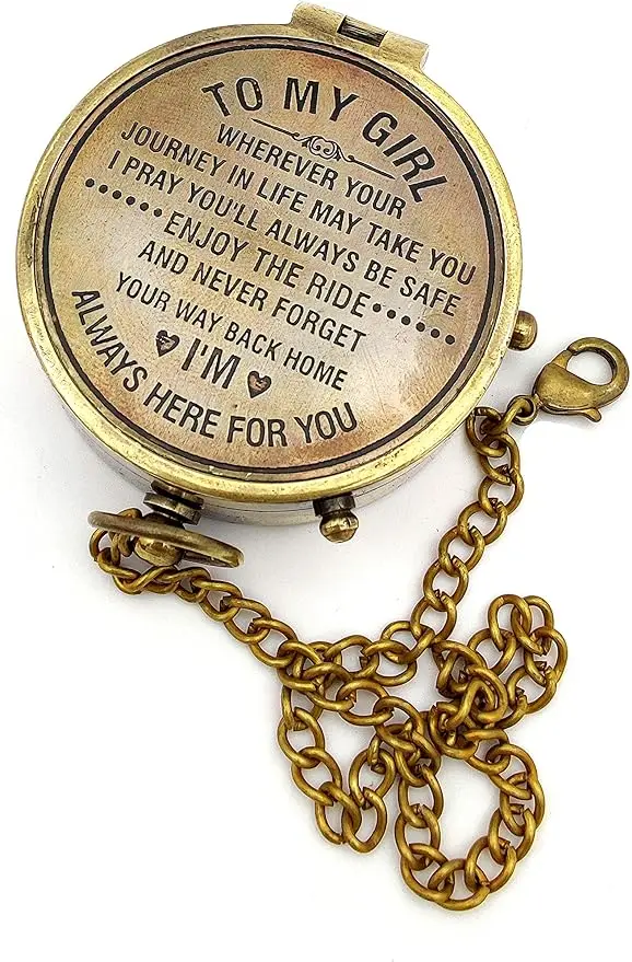 US Coast Guard Engraved Brass unique Compass Nautical Marine Gift Navigation Compass for Hiking Camping with Leather Case