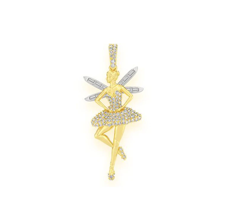 Excellent Quality IGL Certified 1 CTS and 11 Grams 14K Gold Plated Iced Out Ballerina Wings Custom Moissanite Diamond Pendant
