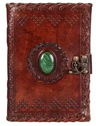 Leather Diary With Antique Stone with Lock Handmade Leather Bound Notepad Journal For Men And Women Unlined Leather Craft