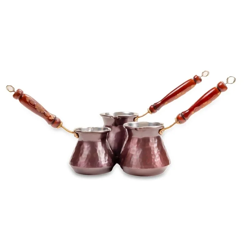 Copper Solid Hammered Copper Turkish Greek Arabic Coffee Pot Stovetop Coffee Maker with Wooden Handle