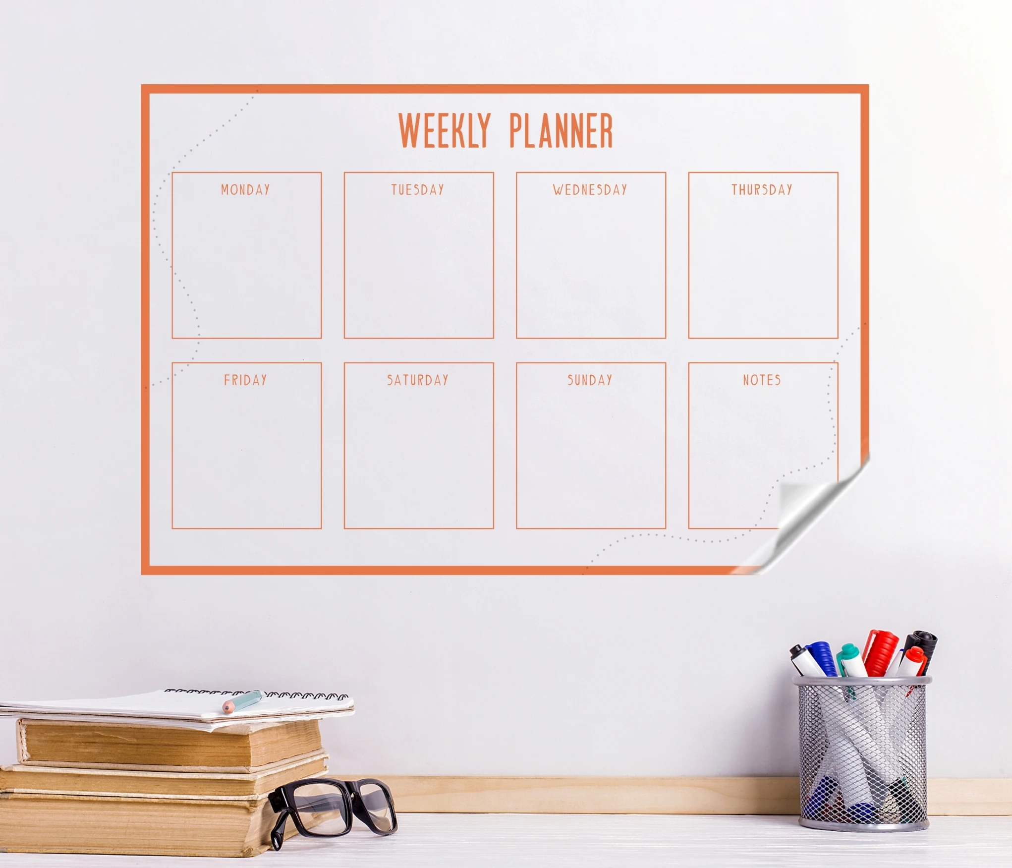 2024 Model-8 Weekly Planner Organizer Dry-Erase Whiteboard Surface Durable Reusable Polystyrene Static Glass Magnet PET