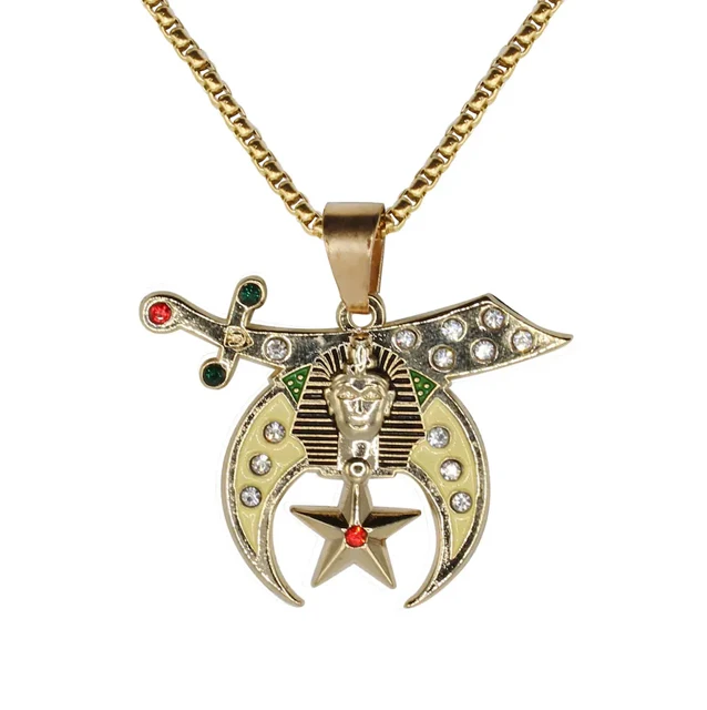 Gold Tone Masonic Pendant Necklace with Compass Bricks Masons Masonic Collar Grand Lodge Jewel Tyler Tiler Outer Guard