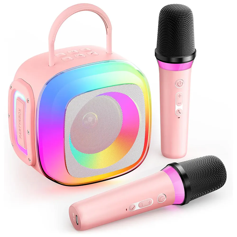 Portable Wireless Karaoke Player Machine with RGB light Handheld Microphone for Kids Home Party and Christmas Gifts
