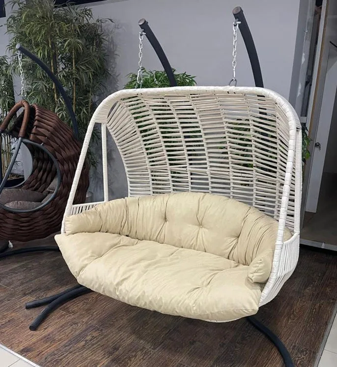 Outdoor Double Seat Garden Furniture Rattan Rope Patio Swings Hanging Egg Chair Hammock with Stand Indoors and Outdoors