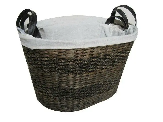 Set of 2 Food Grade Hyacinth Woven Baskets Water Hyacinth & Bamboo Storage & Kitchen Container Wicker Kitchen Basket