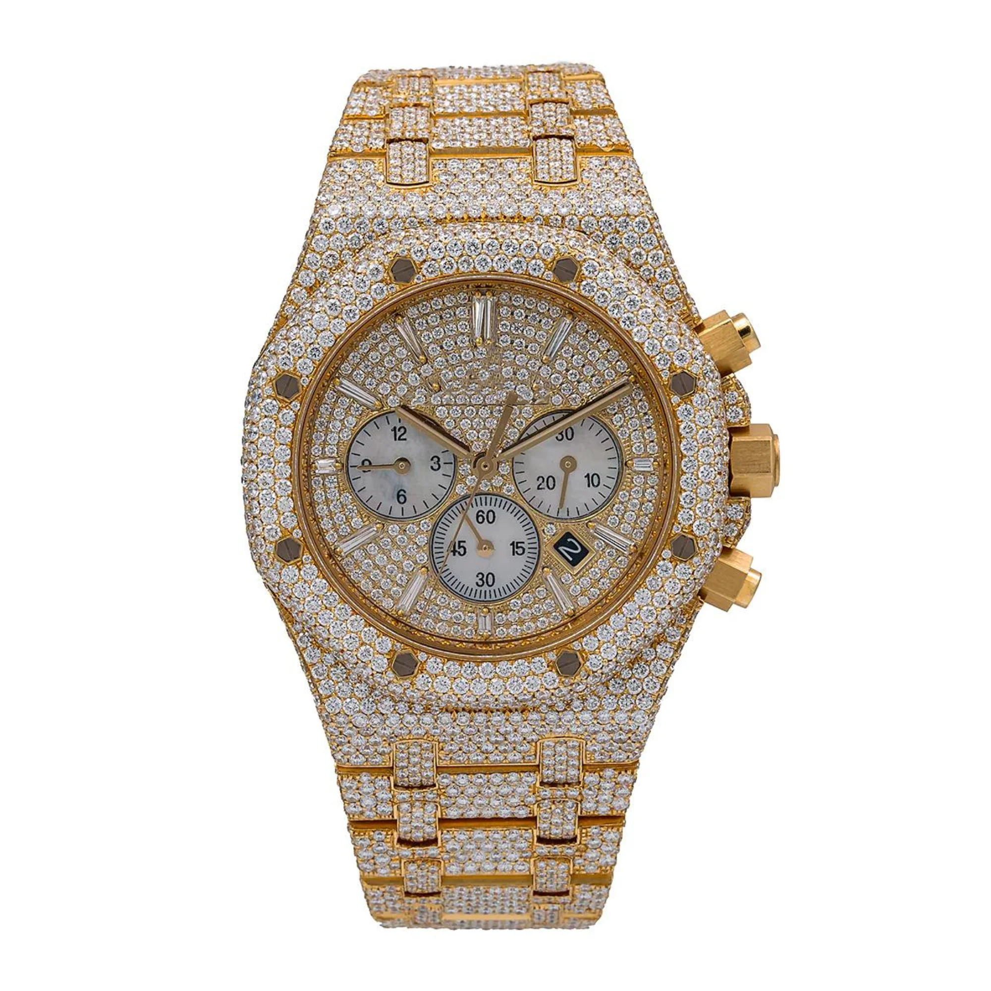 Top Quality Personalized VVS Baguette White Diamond Men Watch Full Iced Out VVS Stainless Steel Moissanite