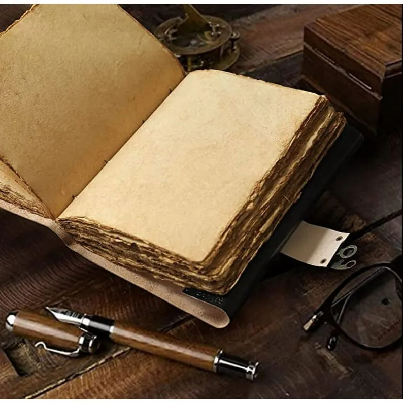 Antique Handmade Compass Vintage Leather Journal Bound Journal With Deckle Edge Paper Diary  Leather Sketchbook women 6X8 inch