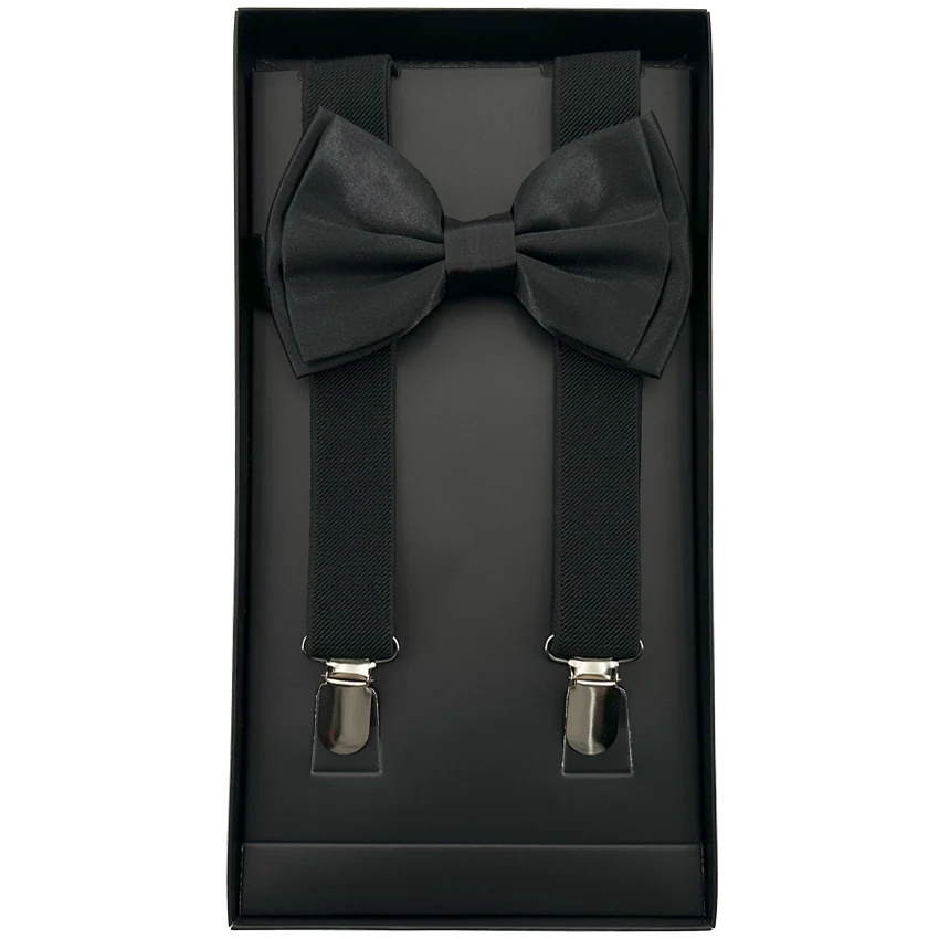 Высококачественные классические мужские модные черные подтяжки и галстук-бабочка в коробке