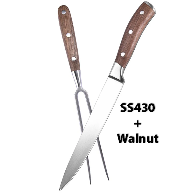 Немецкий высококачественный черный орех деревянная ручка 2 шт. профессиональный шеф-повар нож для резьбы по мясу вилка Наборы инструментов барбекю