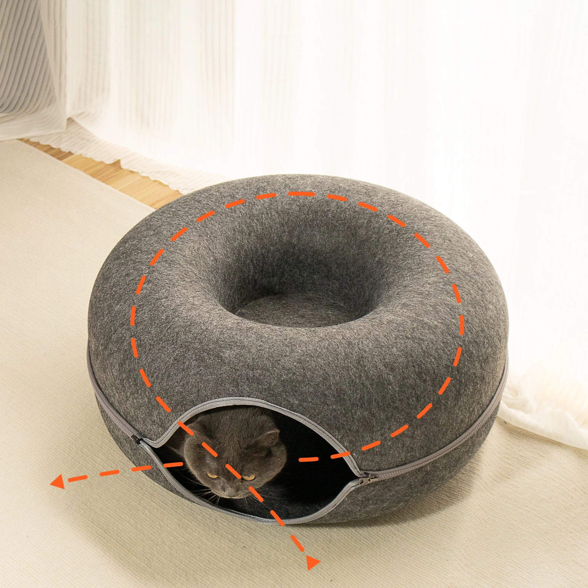 Donut Tunnel Large House Nest and Cat Scratcher Bed Made of Felt Fabric for Playful Cats