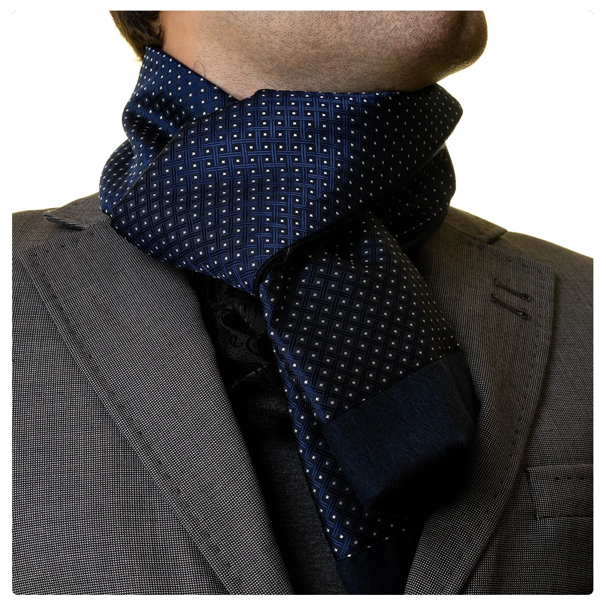 Navy Designer Geometric Made Man Made Silk Scarf Ready Stock Double Trend New Season Made in Istanbul
