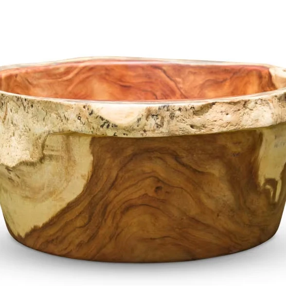 Hot Sale 100% Newest Design Originel Whole Natural Round Big Suar Wood Freestanding Single Wooden Resin Thick lips Bathtubs