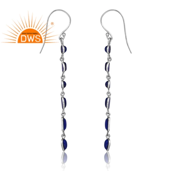 New Trending 925 Sterling Silver Palladium Plated Natural Lapis Gemstone Dangle Earring Custom Jewelry Manufacturer