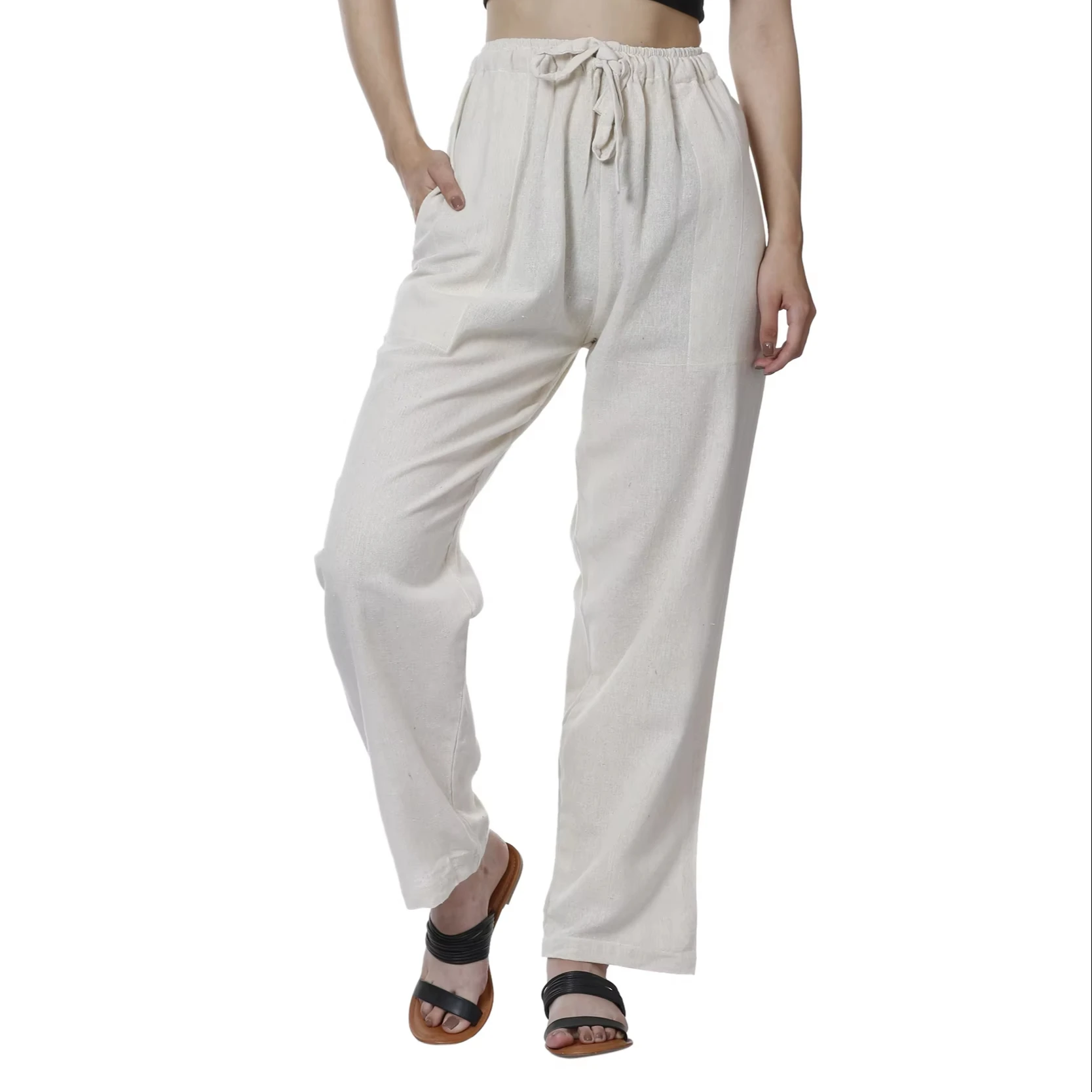 100% Cotton Breathable Pyjama Pants Eco-friendly White Nightwear Comfortable Loose Sleepwear Loungewear Summer Green Web Color
