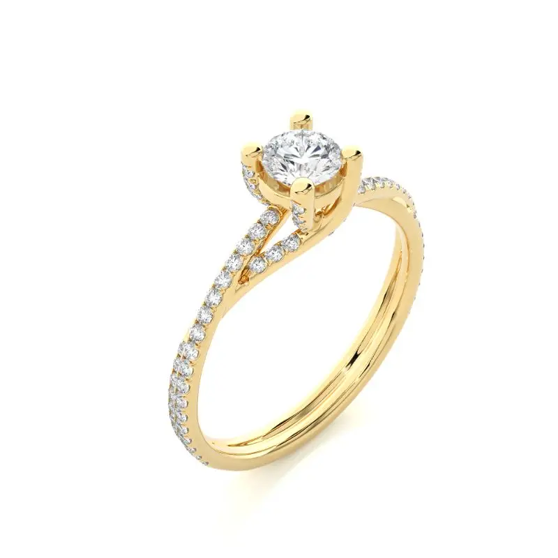 14 Carat Gold Solitaire Diamond Engagement Ring Women Anniversary Gift Jewelry Double Layer Stacking Band Round Diamond Ring