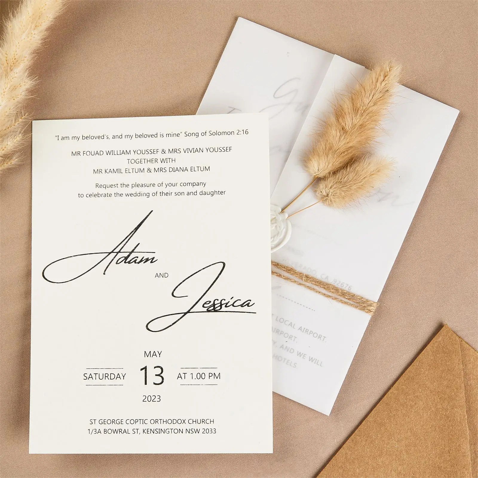 Luxury Modern Vellum Envelope for Wedding Invitation Bunny Tails Wedding Invitation Samples Wedding Invitation Card