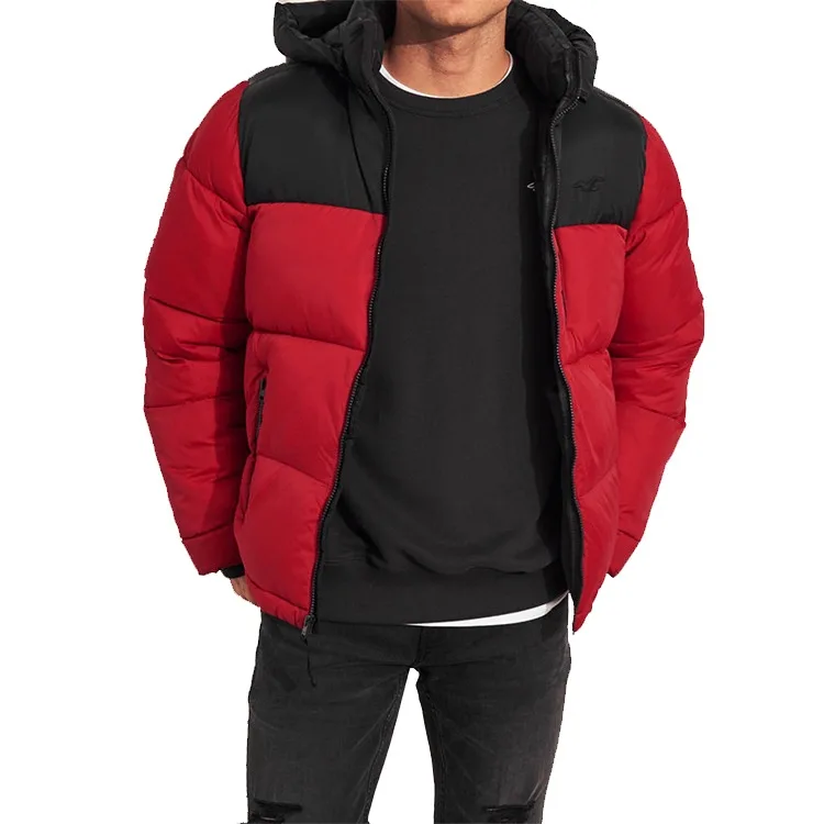 OEM custom high quality winter jacket color block zip fastening thick men bubble puffer jacket