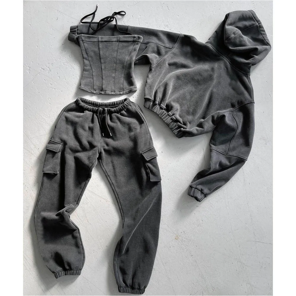 3 Piece Pants jogging jogger set women custom jogging jogger suits for Sweatpants and hoodie set tracksuit women
