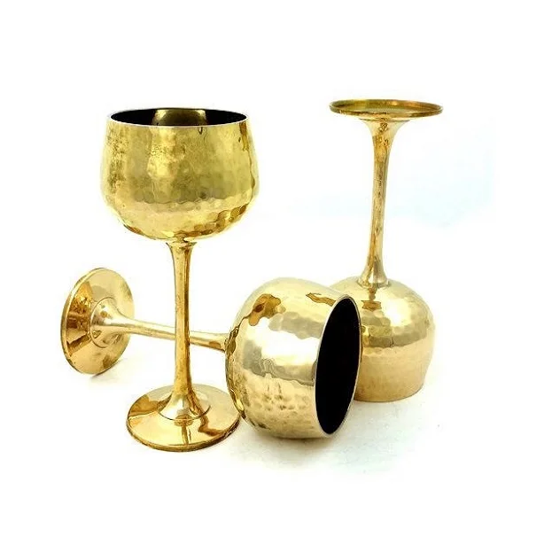 Gold Plated Brass Metal Wine Goblet Modern Cocktail Glasses Champagne Glasses Gold Unbreakable Wine Glass Metal Goblet