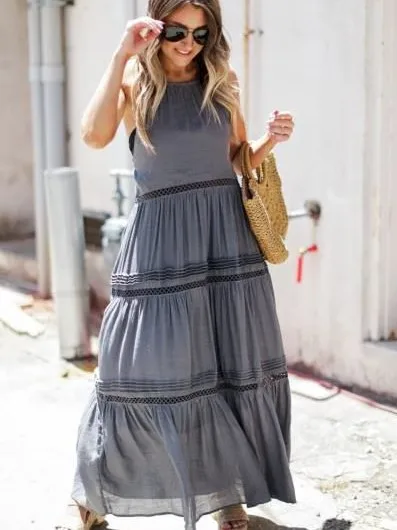 2023 New Arrivals Trending Boho Bohemian Solid Dyed Long Maxi Casual Sun Dresses Women Casual Summer Dress