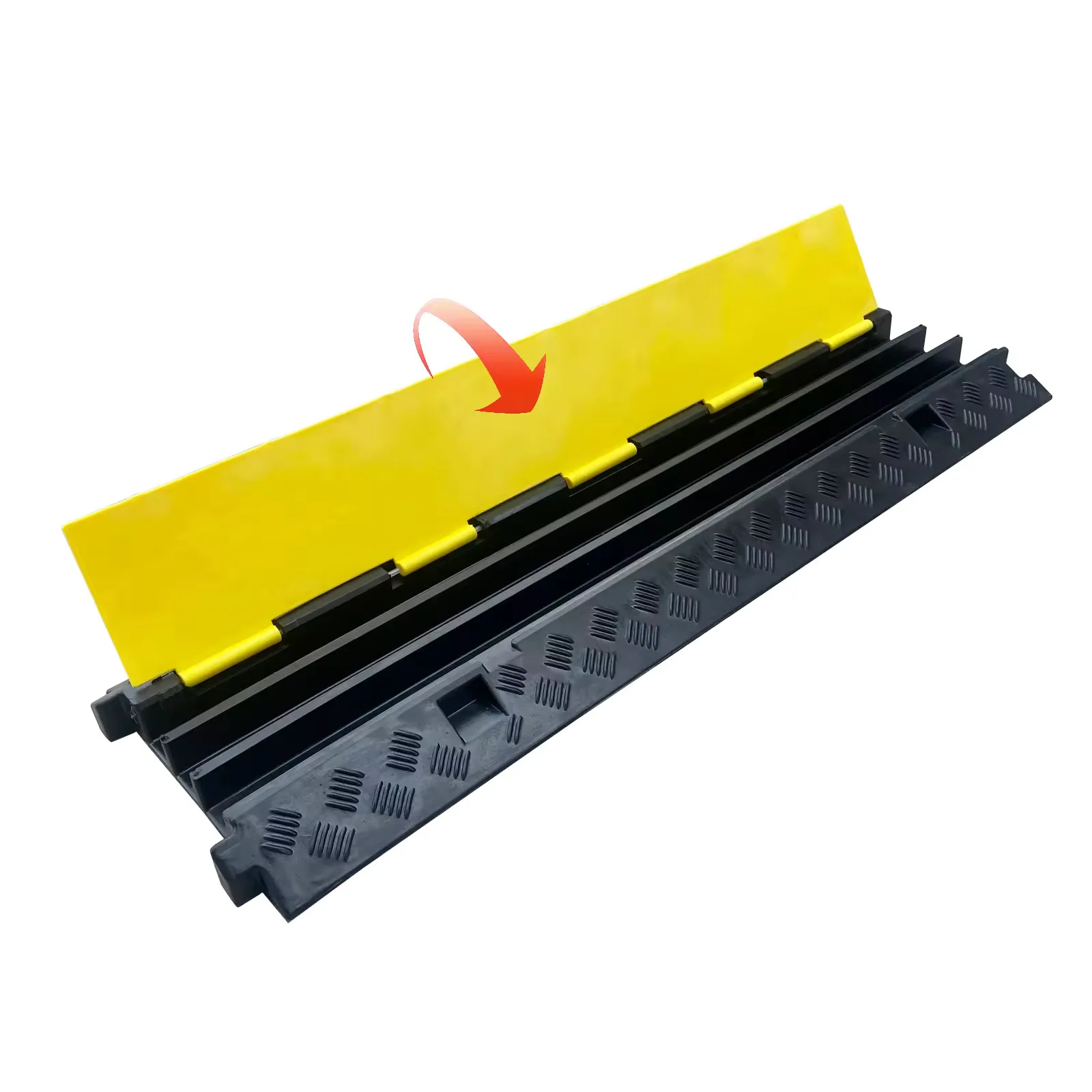 3-Channel PVC Cable Ramp Protector with Yellow Rubber Wire Cover for Road Application