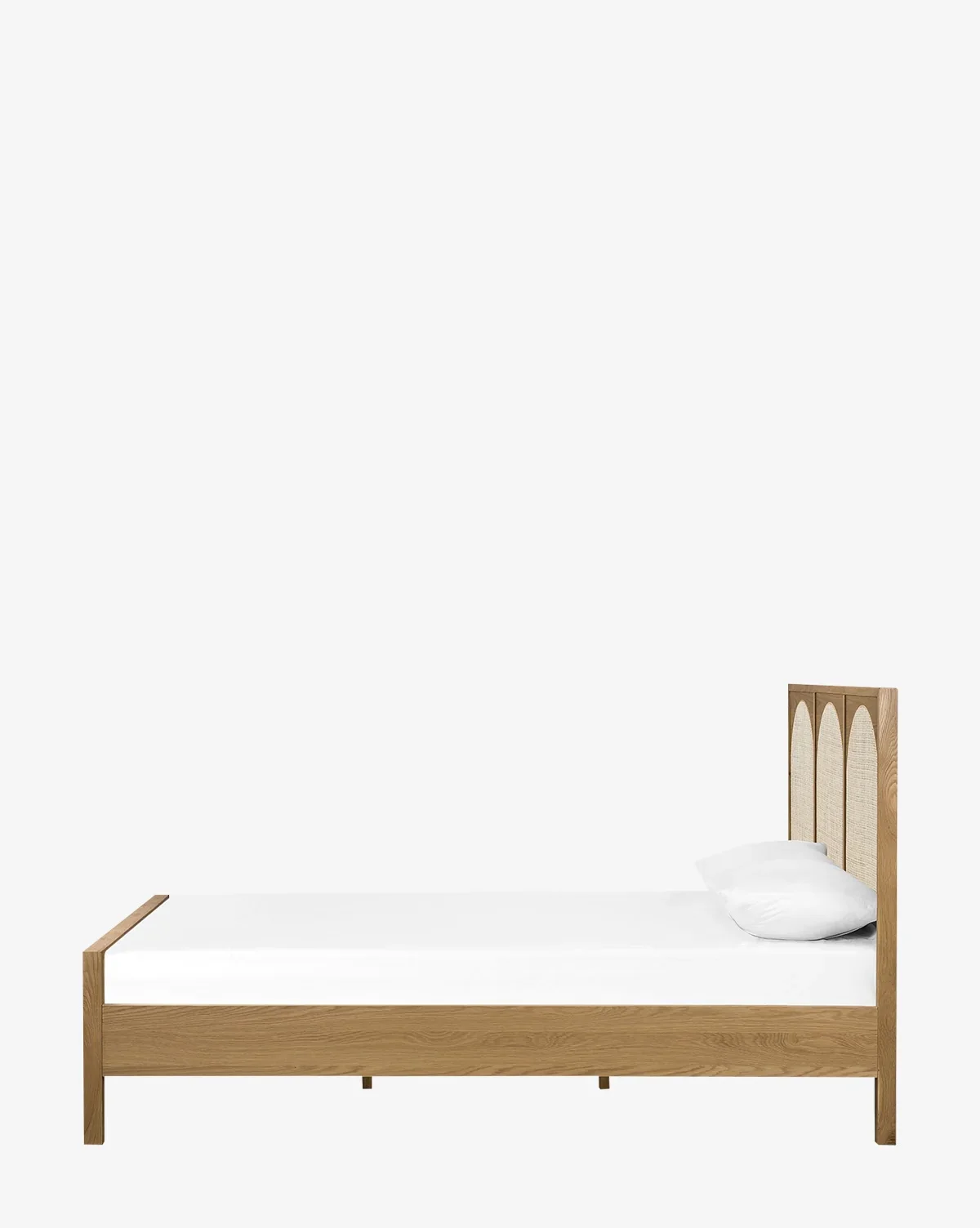 Modern Bed Solid Wood Frame with Cane Natural Rattan Headboard Modern Contemporary Style Home Bedroom Furniture