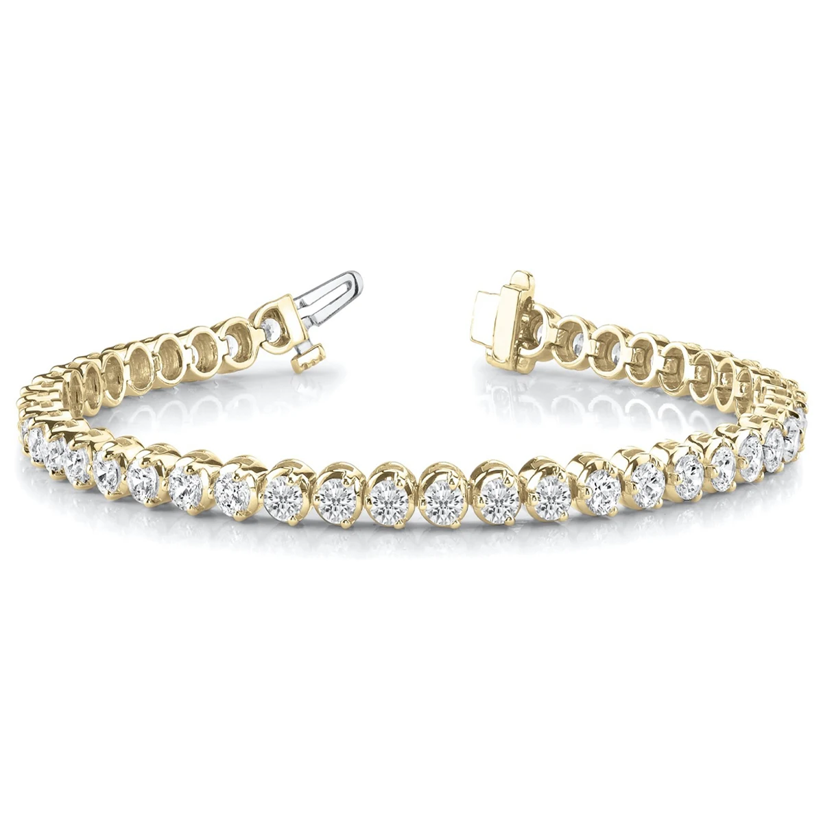 Real Natural Diamond Round Shaped Single Prong Tennis Bracelet for Women in 14kt Yellow Gold