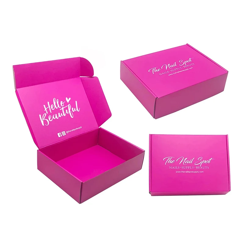 Custom Free Sample Logo Pink Color Cosmetic Corrugated Packaging Mailer Box Shipping Box Paper Box