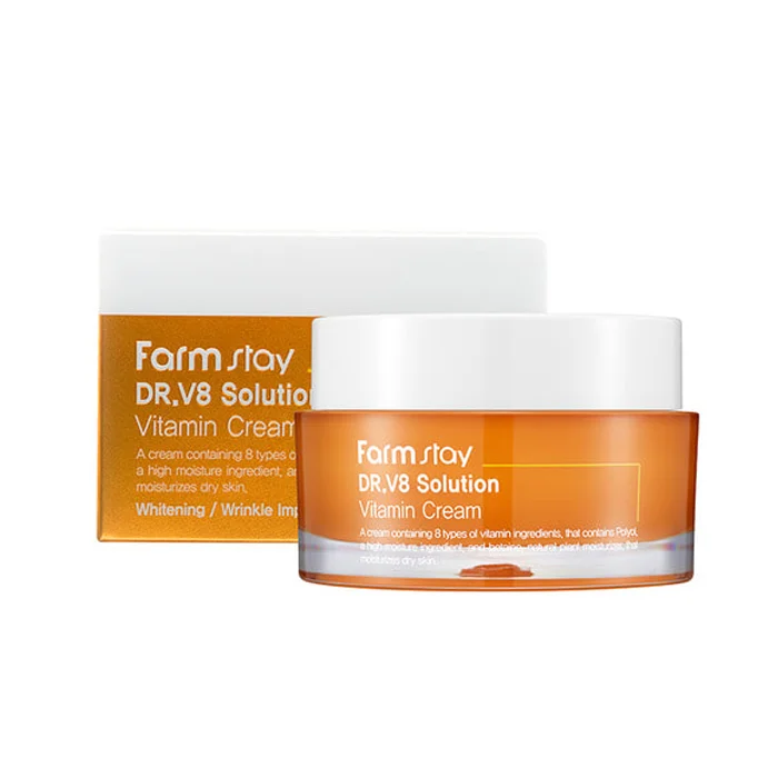 FARMSTAY DR-V8 SOLUTION VITAMIN CREAM - made in Korean Cosmetic - Anti-Wrinkle, Anti-Aging, Whitening, Moisturizing intensive