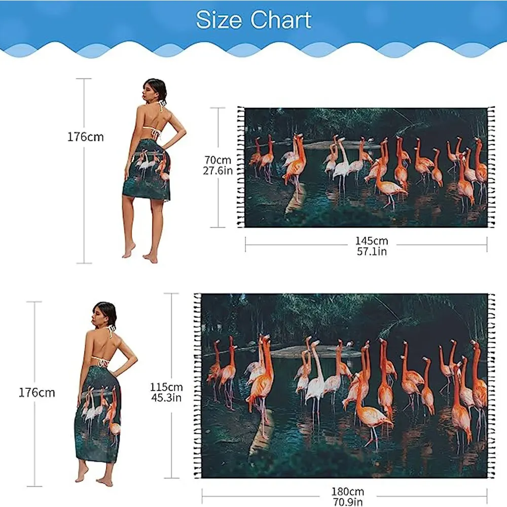 High Quality Women Beach Sarong Bating Suit Cover Ups Wrap Skirt Bikini Pareo for Swimwear-Beautiful Flamingo