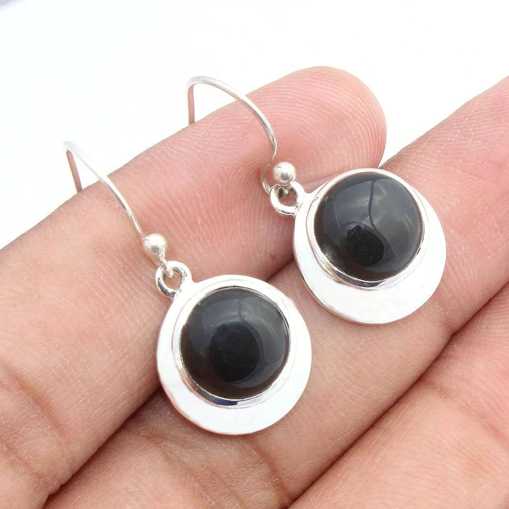 Black Onyx Earring 925 Sterling Silver Earring Handmade Silver Jewelry Black Semi Precious Cabochon Earring Solid Silver Gift.