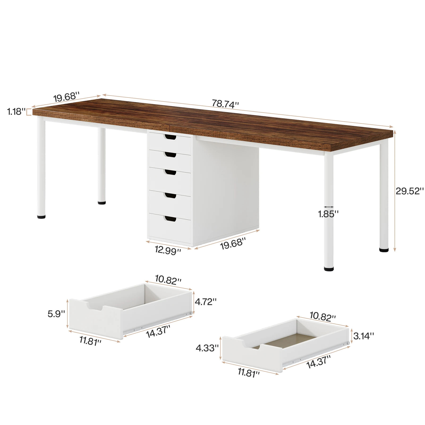 Tribesigns Two Person Computer Desk with 5 Drawers Study Writing Table Workstation Modern Simple Double Computer Desk