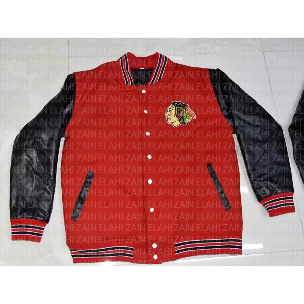 Black Leather Sleeves Red Wool Varsity Jacket / Custom Plain Black Wool Varsity Jacket / Letterman Varsity Jacket Leather Sleeve
