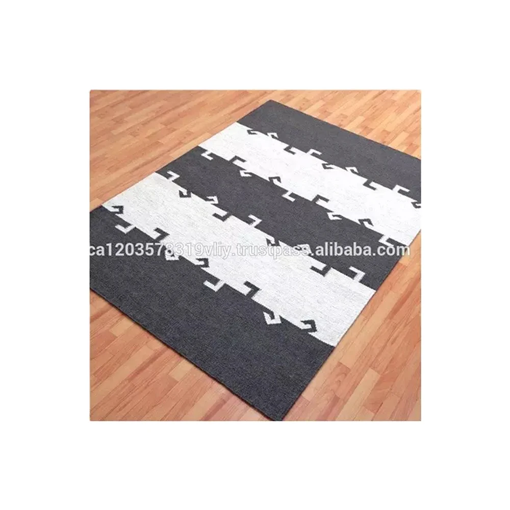 Carpet Rugs New Handmade Dhurrie Indian Flat Weave Wool Arrival Anchor Black White Classic Square Black & White / Customisable