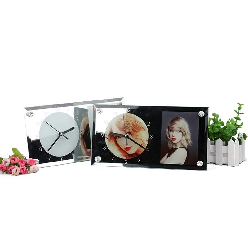 7x12 inch  Wholesale Gift Sublimation Rectangle Glass Picture Photo Clock Frame Blank for Home Use