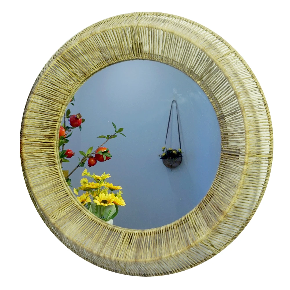 Handmade Round Decorative Wall Rattan Decorative Wall Mounted Decor Bedroom Mirror Made In Vietnam