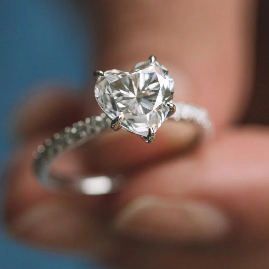 Factory Wholesale Price 925 Sterling Silver Vvs1 Moissanite Diamond Heart Shape Heart Cut Moissanite Ring Women Fine Jewelry