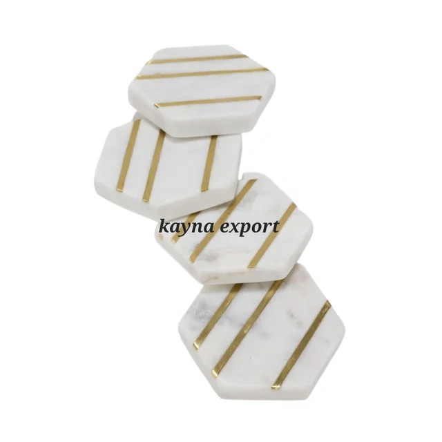 OUR NEW COLLECTION MARBLE COASTER WITH GOLD METAL LINEN DECORATIVE COASTER