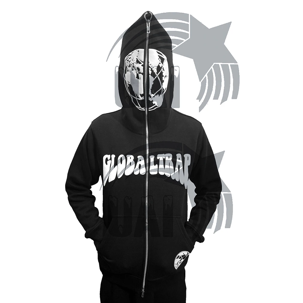 Custom heavy weight Cotton Fleece Full Face Zipper Up hoodie Custom logo no string street wear drop shoulder hoodies