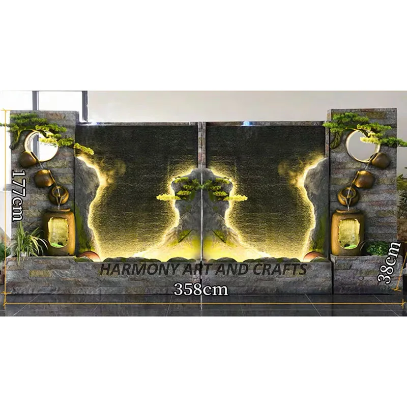 Premiume Quality Fountain Outdoor Feng Shui Fountain Fiberglass Wall Water Fountain With Light Large Rockery Water Curtain Wall