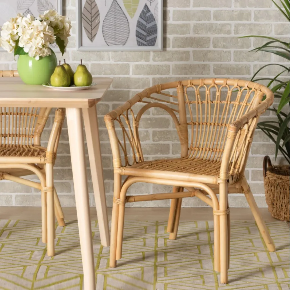 Rustic Rattan Chair Home Furniture Natural Boho Vintage Rattan Leisure Dining Chairs manufacturing in Vietnam